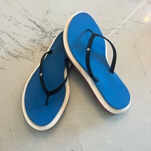 Tory Burch Blue and off white Flip Flops with Black Straps